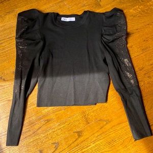 Puff sleeve small rhinestone sweater